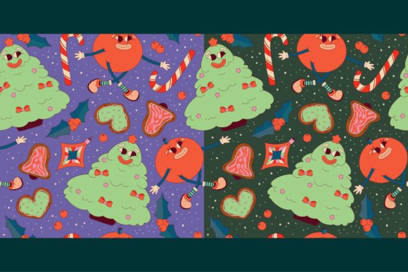 2 Retro Christmas Seamless Pattern for Brand Illustrations