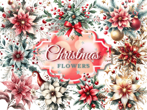 30 Christmas Flowers Clipart Bundle for Illustrations