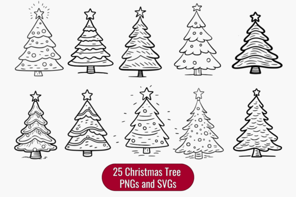 Charming Vintage Christmas Tree Doodles: Seasonal Illustrations for Editors