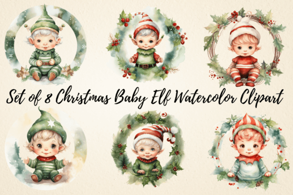 Christmas Baby Elf Watercolor Clipart
