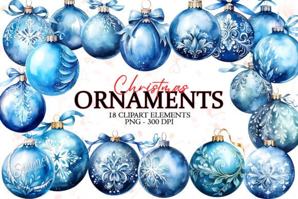 Christmas Balls, Blue Watercolor Clipart Review