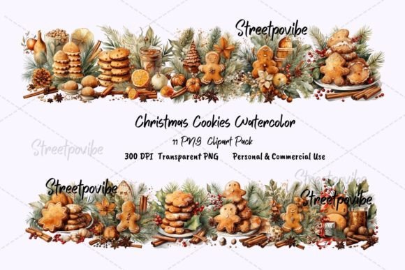 Christmas Cookies Watercolor Clipart PNG for Illustrations
