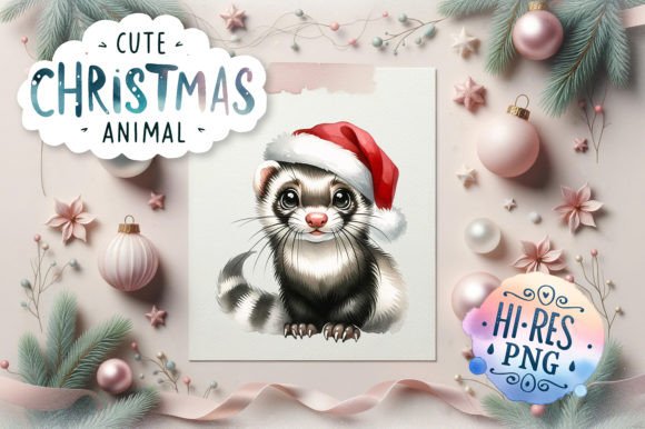 Christmas Ferret Watercolor Clipart for Branding and Illustrations
