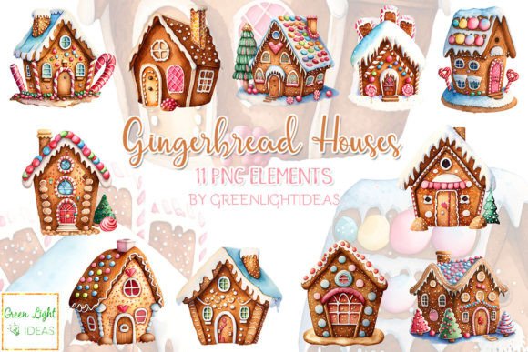 Christmas Gingerbread Houses Clipart for Holiday Illustrations