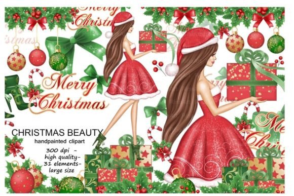 Christmas Girl Clipart, Santa Claus Png for Holiday Illustrations