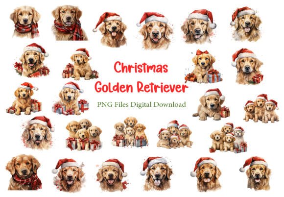 Christmas Golden Retriever Dog PNG for Illustrations