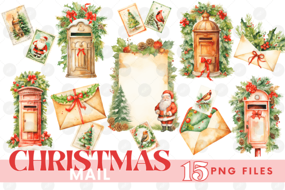 Christmas Mail Clipart Bundle Letter: Modern Illustrations for Publishers