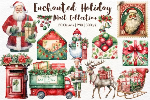 Christmas Mail Enchanted Holiday Clipart for Illustrations