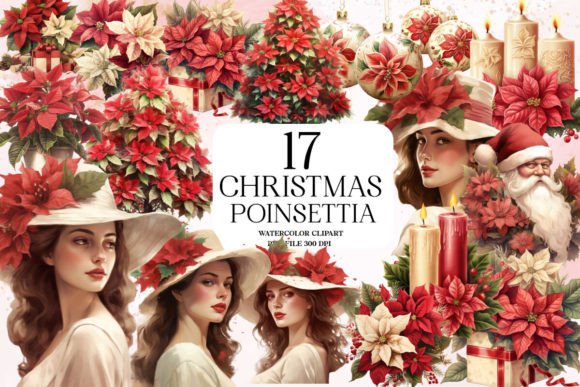 Christmas Poinsettia Sublimation Clipart for Creative Illustrations