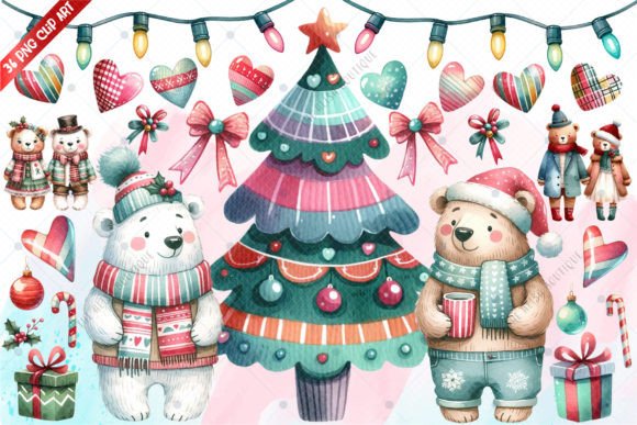 Christmas Retro Bear Clip Art for Seasonal Illustrations