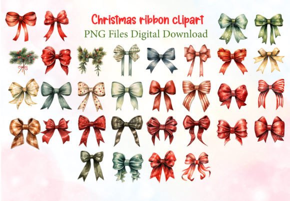Christmas Ribbon Clipart Ribbon Clipart: Premium Illustrations for Holiday Branding