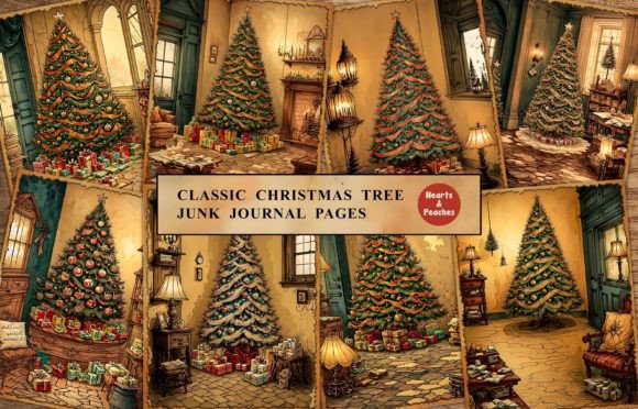Classic Christmas Tree Junk Journal Page: A Designer's Review of Festive Illustrations