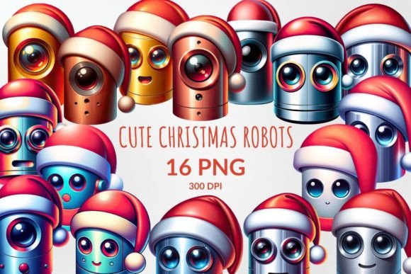 Cute Christmas Robot Sublimation Clipart for Modern Illustrations