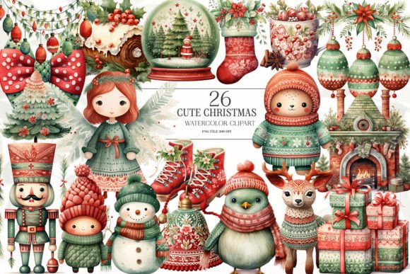Cute Christmas Watercolor Clipart Bundle for Branding