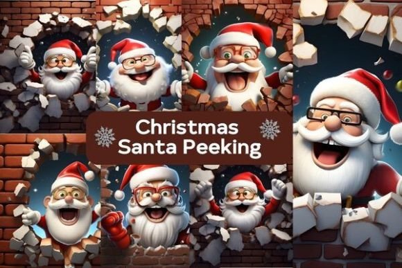 Funny 3D Santa Peeking Christmas Clipart for Brand Illustrations