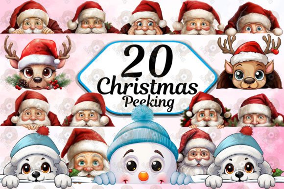 Funny Christmas Peeking Clipart PNG Set for Illustrations