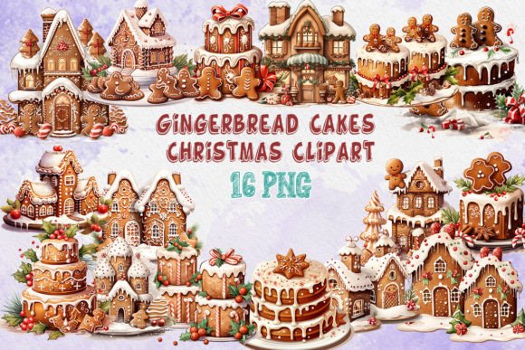Gingerbread Cakes Christmas CLipart for Festive Illustrations