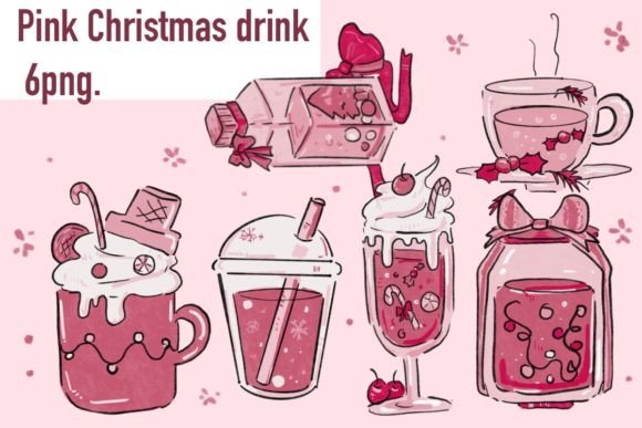 Pink Christmas Drink Illustrations for Festive Crafting