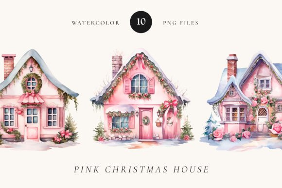 Pink Christmas House Watercolor: A Review of Festive Illustrations