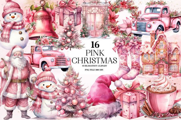Pink Christmas Sublimation Clipart for Brand Illustrations
