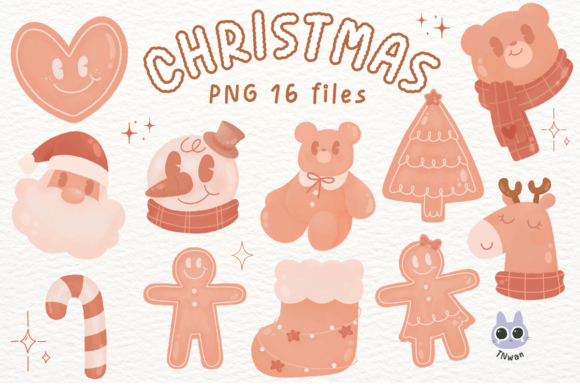 Pink Christmas Watercolor Groovy Clipart for Illustrations