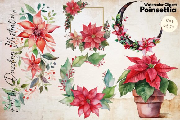 Poinsettia Christmas Florals Frames for Illustrations