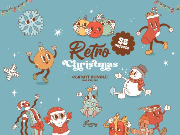 Retro Christmas Characters Bundle: Festive Illustrations for Crafters