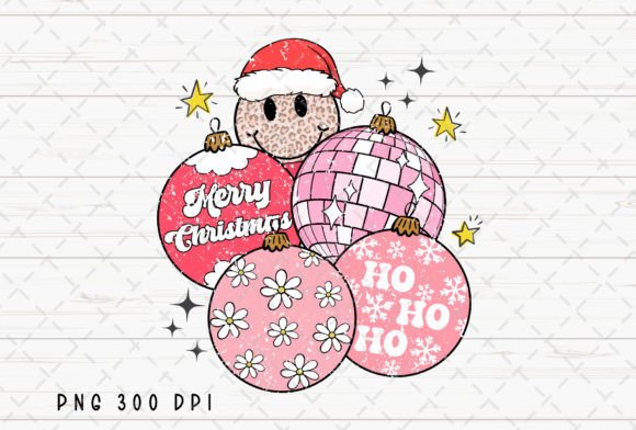 Retro Merry Christmas Ornaments Pink PNG for Illustrations