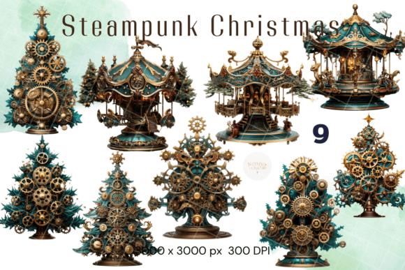Steampunk Christmas Sublimation Clipart for Brand Illustrations