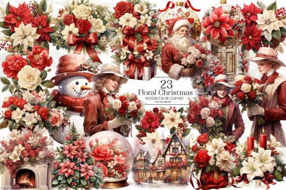 Vintage Floral Christmas Clipart Bundle for Modern Illustrations