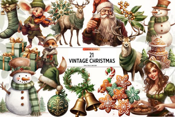 Vintage Watercolor Christmas Clipart