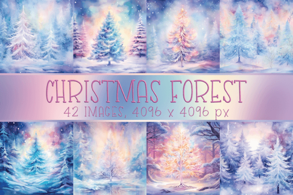 Watercolor Pastel Christmas Tree Images for Brand Illustrations